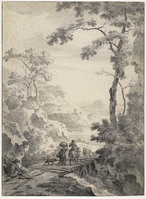 P+ 074
          <br/>
          Berglandschap met figuren op een houten brug
          <br/>
          <em>Pijnacker, Adam (1622-1673)</em>